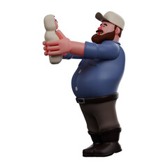 3D Super Father Cartoon Design smiling at his cute newborn baby