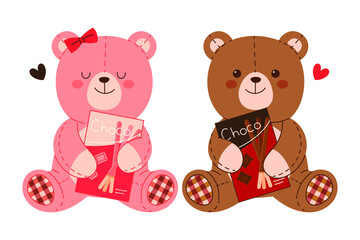 A cute teddy bear couple holding a box of pepero sweets. Concept illustration to commemorate the Korean event Pepero Day.