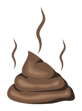 Pile of Shit Isolated on White. Stinking Poo Icon. Smelling Fecal. Cartoon Stool. Excrement, Crap. Flat Vector Illustration