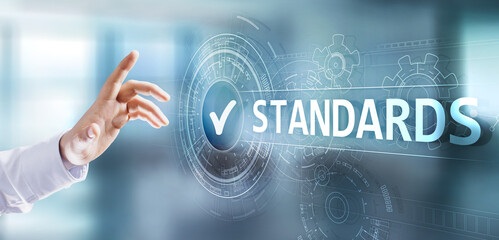 Standard. Quality control. ISO certification, assurance and guarantee. Internet business technology...