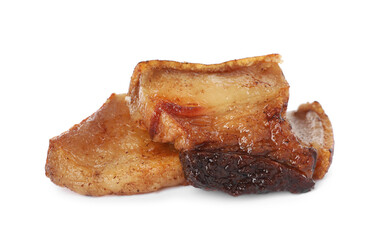 Tasty fried cracklings on white background. Cooked pork lard