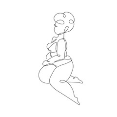 Minimalistic Female Figure One Line Drawing. Linear Woman Body. Female Body Modern Abstract Line Art Drawing. Vector Illustration.