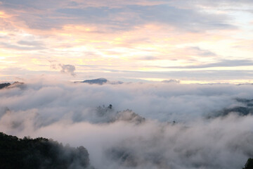 sunrise in the mountains, Natural scenery of beautiful tropical 