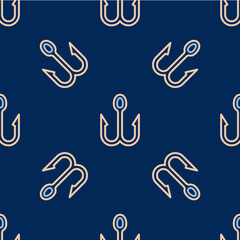 Line Fishing hook icon isolated seamless pattern on blue background. Fishing tackle. Vector