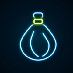 Obraz premium Glowing neon line Garbage bag icon isolated on black background. Colorful outline concept. Vector