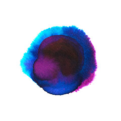 Watercolor round shaped blot in blue and pink colors