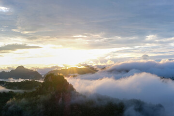 sunrise in the mountains, Natural scenery of beautiful tropical 