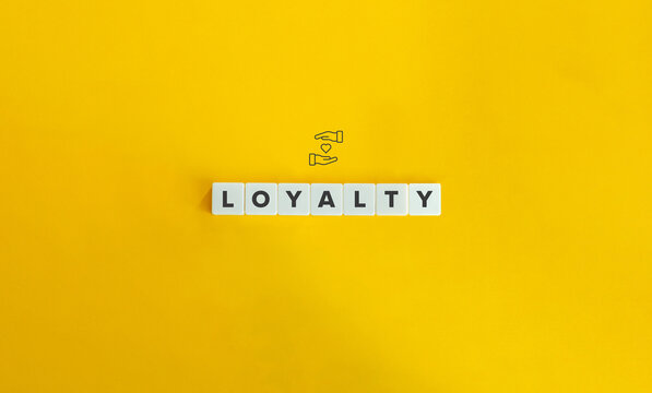 Loyalty banner and conceptual image. Block letters on bright orange background. Minimal aesthetics.
