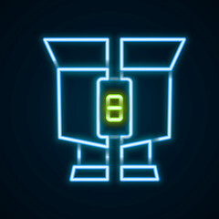 Glowing neon line Binoculars icon isolated on black background. Find software sign. Spy equipment symbol. Colorful outline concept. Vector