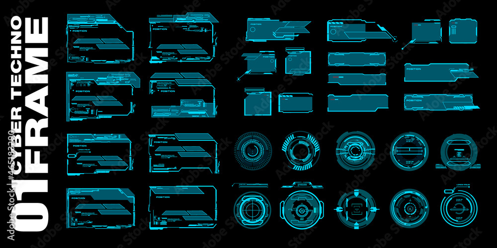 Aufkleber set frames. modern digital user interface electronic target aiming systems. focusing and range indic