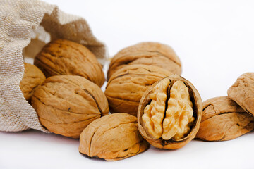 walnuts (akhrot) on white background, Dry fruits, walnut or akhrot well known dried fruit having shape like brain.