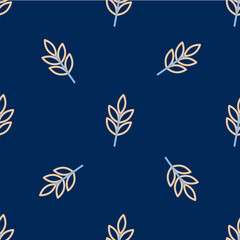 Line Leaf icon isolated seamless pattern on blue background. Leaves sign. Fresh natural product symbol. Vector