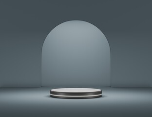 white neon light podium scene for flyer, display products, and cosmetic advertising . 3d illustration rendering