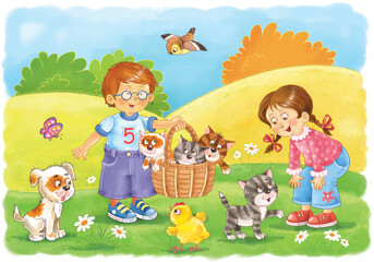 Fototapeta premium Funny farm. Cute farm animals. Coloring book. Illustration for children
