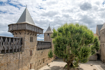 Fototapeta na wymiar Details of the fortress of Carcassonne