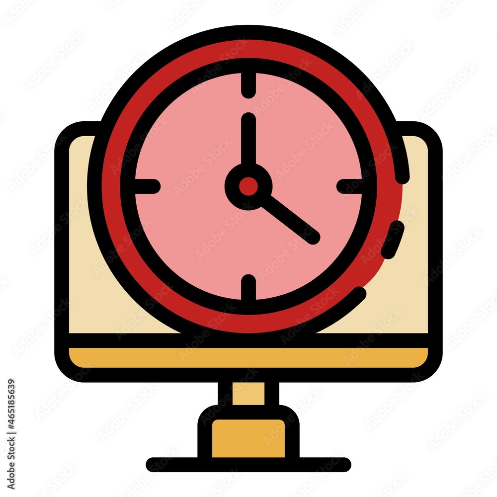 Aufkleber clock on the monitor icon. outline clock on the monitor vector icon color flat isolated