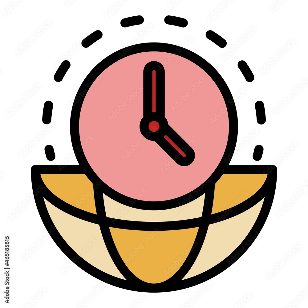 Poster clock and hemisphere icon. outline clock and hemisphere vector icon color flat isolated