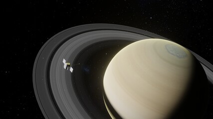 Planet Saturn Approaching By Cassini Space Craft 3D Rendering © Beyond Astronomy