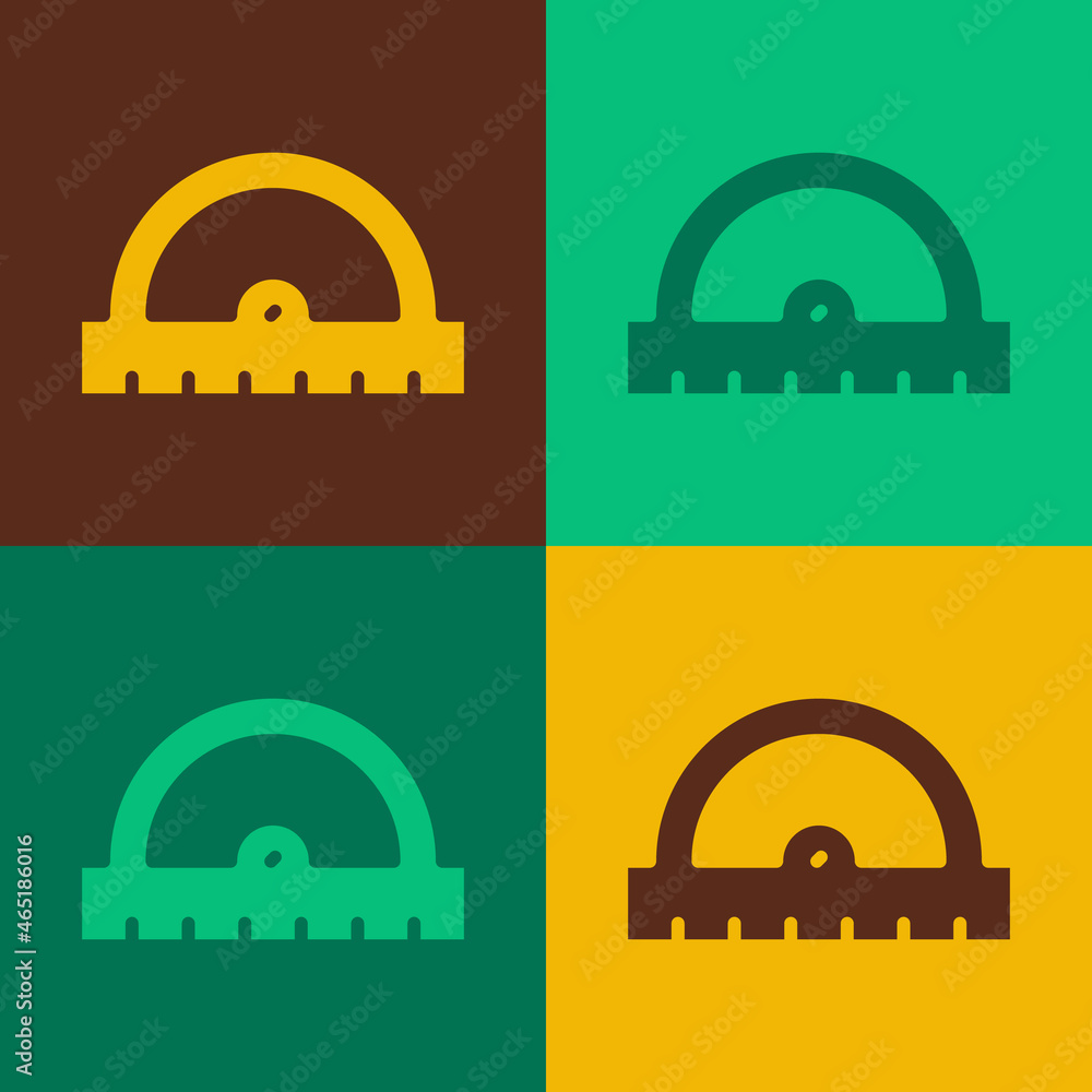 Poster Pop art Protractor grid for measuring degrees icon isolated on color background. Tilt angle meter. Measuring tool. Geometric symbol. Vector