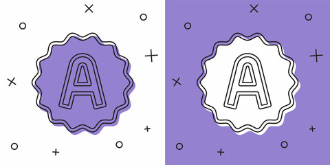 Set Exam sheet with A plus grade icon isolated on white and purple background. Test paper, exam, or survey concept. School test or exam. Vector