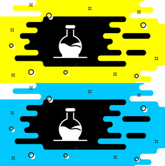 White Test tube and flask chemical laboratory test icon isolated on black background. Laboratory glassware sign. Vector
