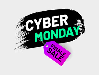 Cyber Monday finale sale promotional web banner template. Online shopping and marketing concept. Special offer background with brush stroke, advertisement of sales rebates vector illustration