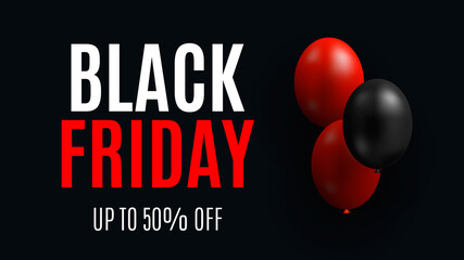 Black friday sale baner with balloons. Vector illustration.