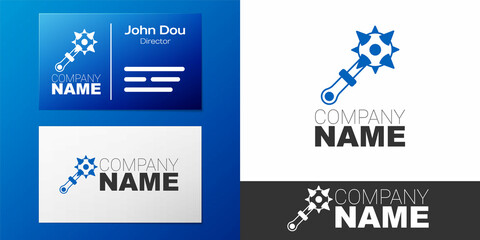 Logotype Medieval chained mace ball icon isolated on white background. Morgenstern medieval weapon or mace with spikes. Logo design template element. Vector