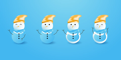 Snowman Collection. Snowman christmas character icon. Snowman with hat and scarf isolated on white background. Vector illustration