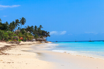 Fototapeta na wymiar View of tropical sandy Nungwi beach on Zanzibar, Tanzania
