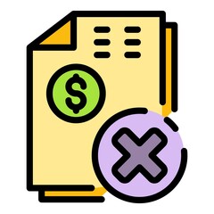 Money documents denied icon. Outline money documents denied vector icon color flat isolated