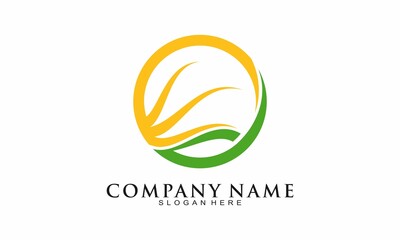 Abstract circle with leaf and sun vector logo