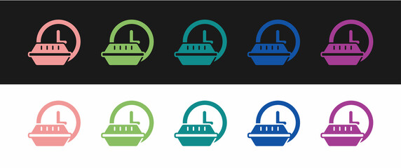 Set Round the clock delivery icon isolated on black and white background. Vector