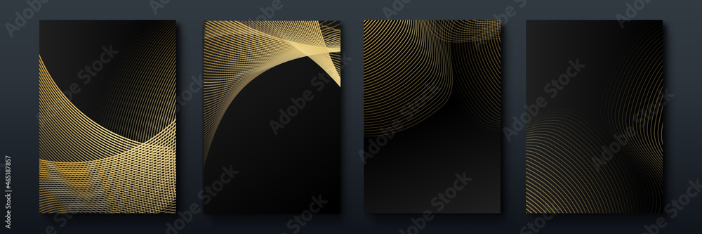 Poster elegant luxury black and gold cover design backgroung with abstract lines. modern black stripe cover