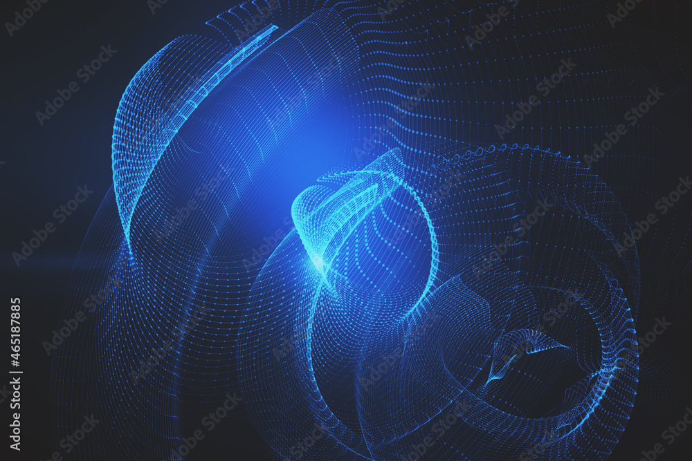 Wall mural abstract digital swirl data blue backdrop. landing page and technology concept. 3d rendering.