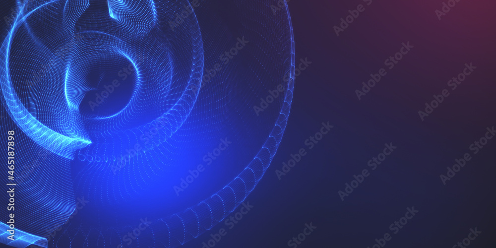 Poster Creative wide digital swirl data blue background with mock up place. Landing page and technology concept. 3D Rendering.