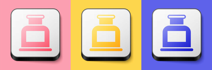 Obraz premium Isometric Inkwell icon isolated on pink, yellow and blue background. Square button. Vector