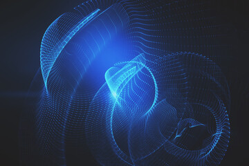 Abstract digital swirl data blue backdrop. Landing page and technology concept. 3D Rendering.
