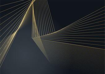 Abstract elegant template black and gold line overlapping dimension on dark background luxury style. Abstract stripes golden lines on black background