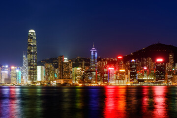 city view in hong kong at Victoria Harbour on night day