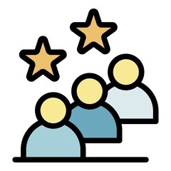 Three people two stars icon. Outline three people two stars vector icon color flat isolated