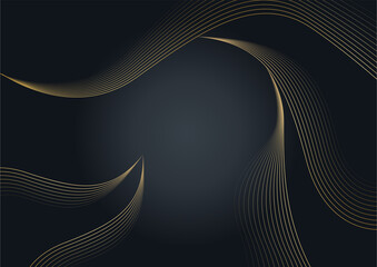 Abstract luxurious black background with golden line. Elegant modern background with copy space. You can use for cover brochure template, poster, banner web, print ad, etc.