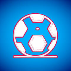 White Soccer football ball icon isolated on blue background. Sport equipment. Vector