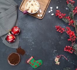 dark background with christmas items