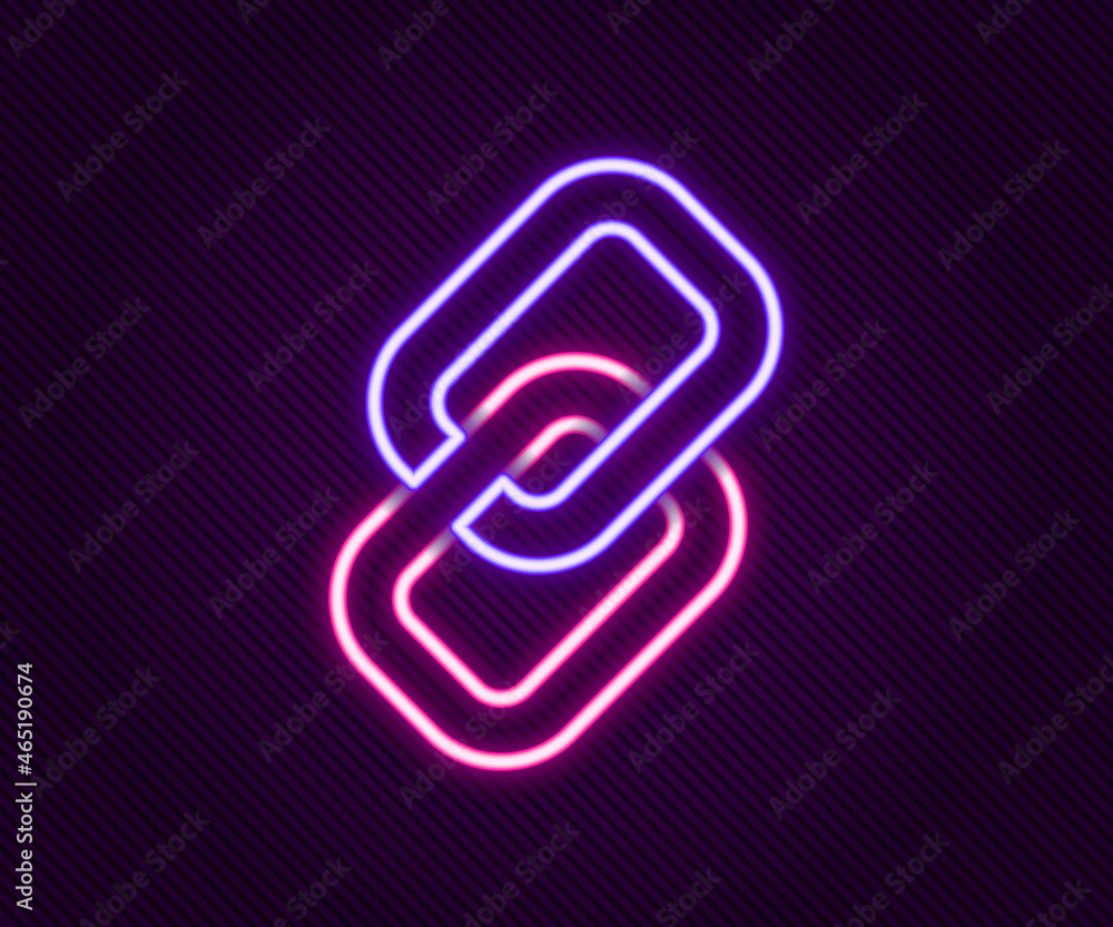 Poster glowing neon line chain link icon isolated on black background. link single. hyperlink chain symbol.