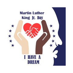 Martin Luther King Day flyer, banner or poster. Mlk background with a beautiful portrait of Martin Luther. Vector illustration - obrazy, fototapety, plakaty