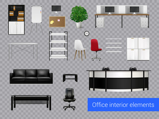 Office Interior Elements Transparent Set