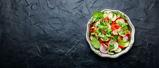 Plate of healthy vegetarian salad,copy space