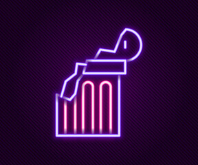 Glowing neon line Broken ancient column icon isolated on black background. Colorful outline concept. Vector
