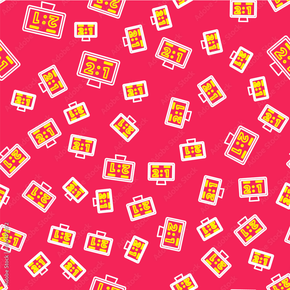 Poster line sport mechanical scoreboard and result display icon isolated seamless pattern on red background